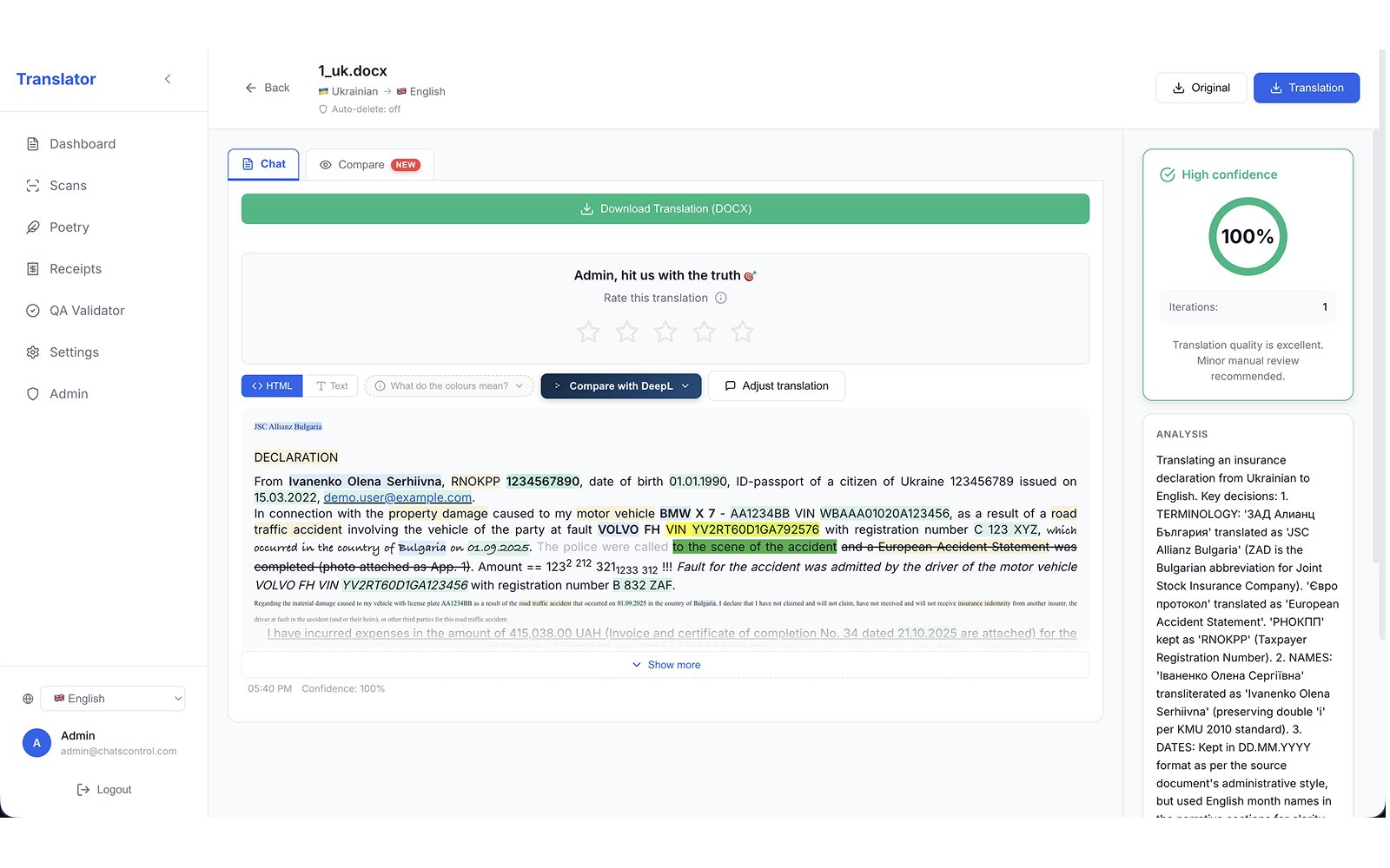 ChatsControl - AI document translation platform - 1